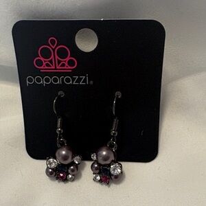paparazzi Purple Pearl Cluster Dangle Earrings with Pink Crystal Accents